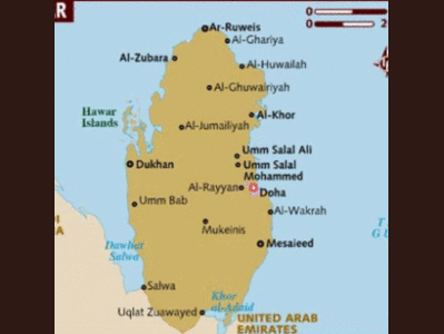 Al Khor on map of Qatar 