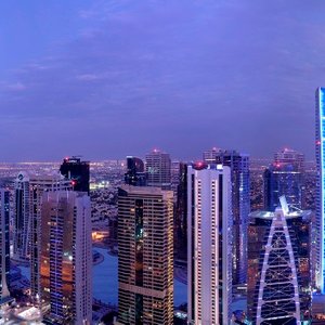 apartment buildings jumeirah lakes towers at sunset