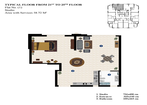 Spacious Studio flat in Moon Tower 1