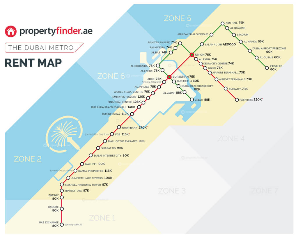 Dubai metro rent map 