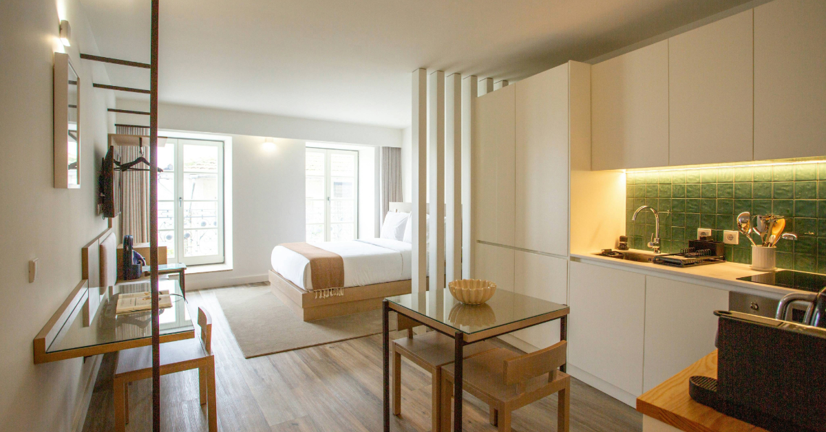 A studio apartment during the day