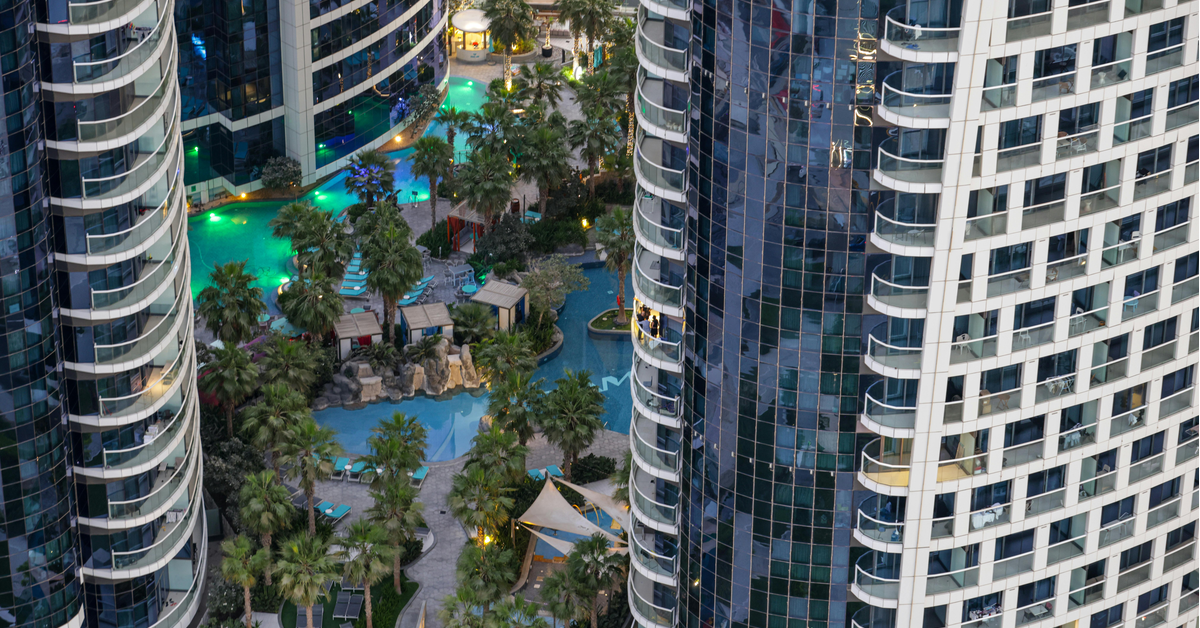 Dubai modern skyscrapers with balconies