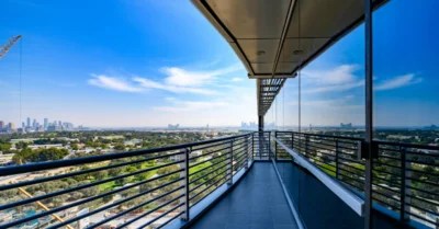 balcony overlooking city skyline