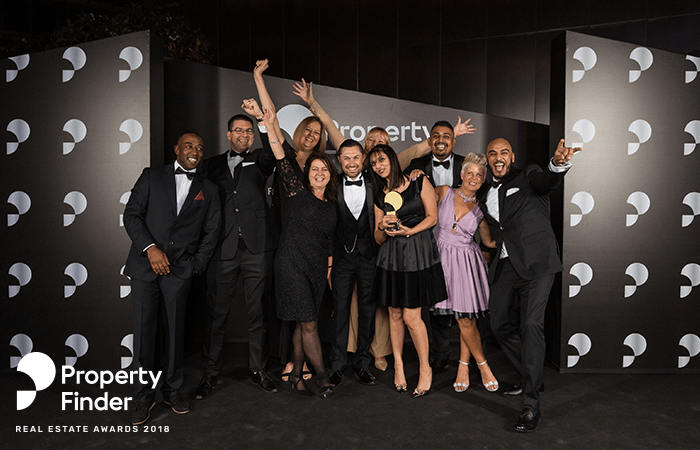 Hunt & Harries receives the award for Most Outstanding Abu Dhabi Brokerage at the Property Finder Awards 2018.