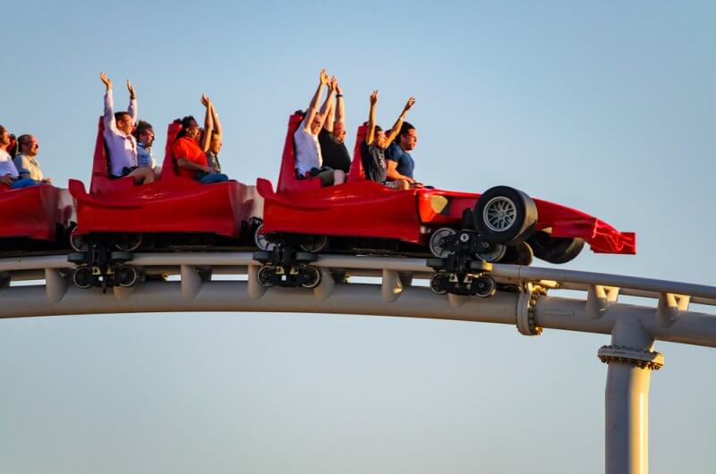 The Ferrari-branded indoor amusement park has the world’s fastest roller coaster.