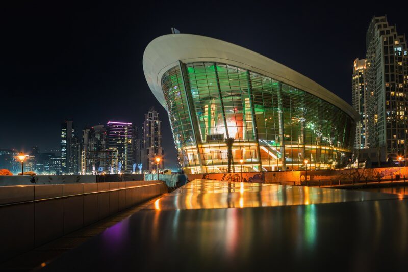 The Dubai Opera accommodates 2000 seats and stages different performances.