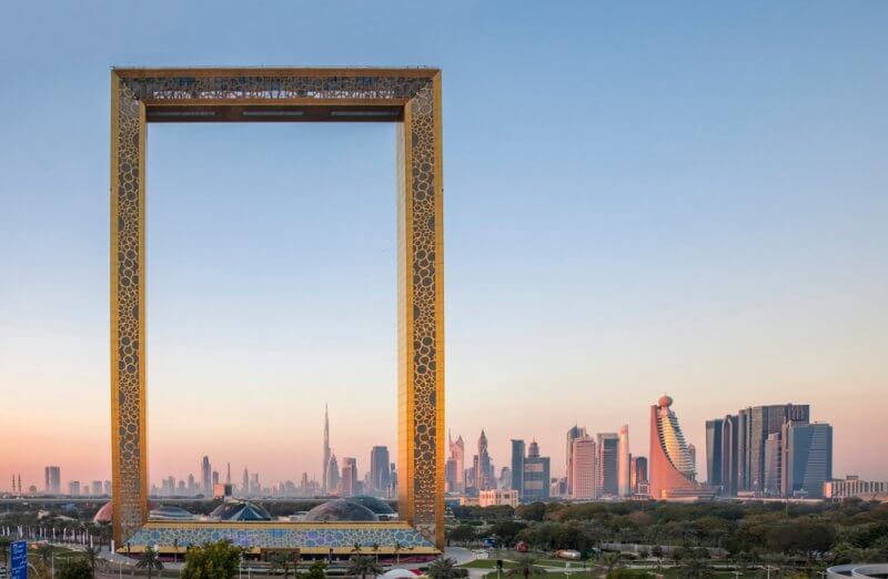 The Dubai Frame is a huge picture frame standing at a height of 150m. 