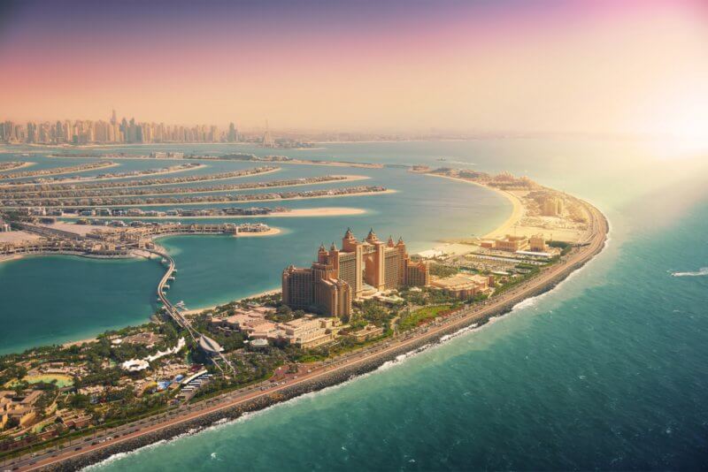 The Palm Jumeirah has luxury villas, townhouses, apartments, and hotels.