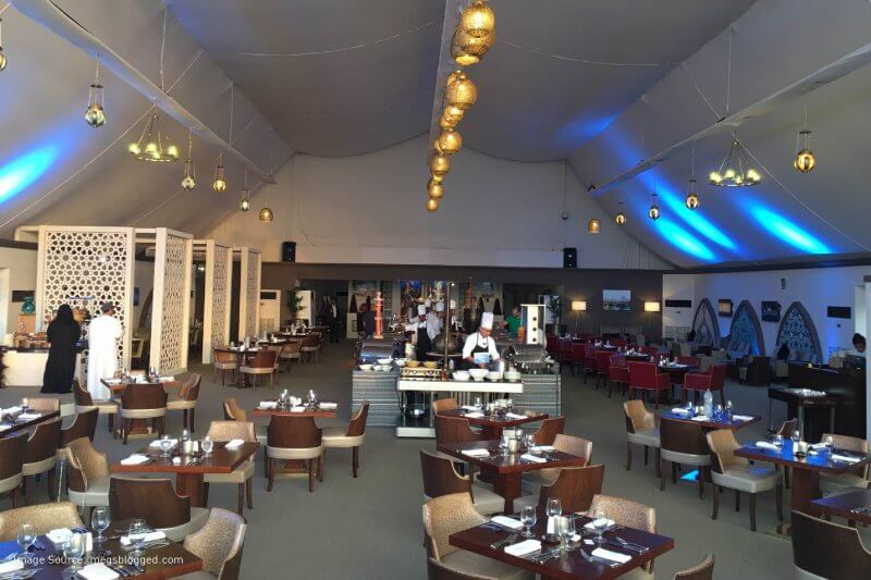 Sample Arabic mezze, seafood platters and ouzi at the Al Fayruz Tent, all while overlooking a private beach.