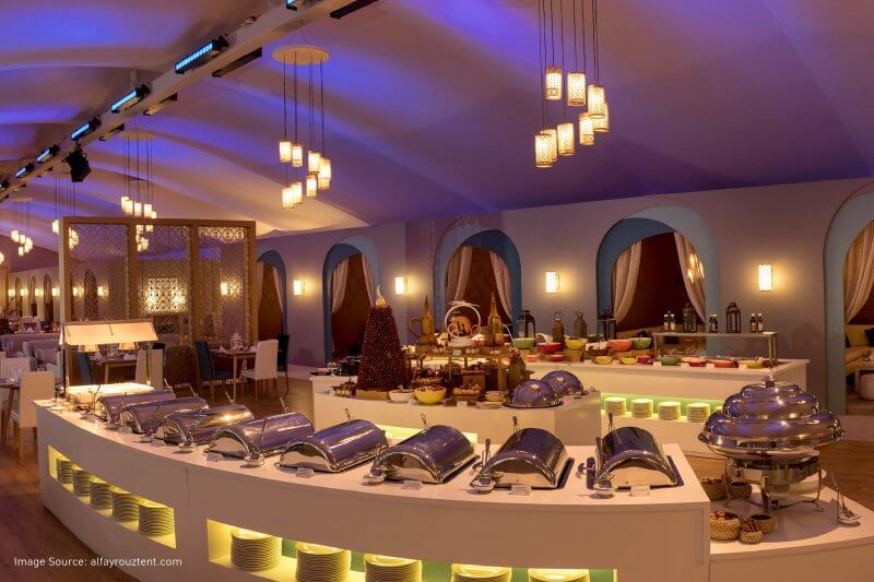 Located at the gateway to Al Marjan Island, Al Fayruz Ramadan Tent has top-notch catering by JW Marriott Dubai. 