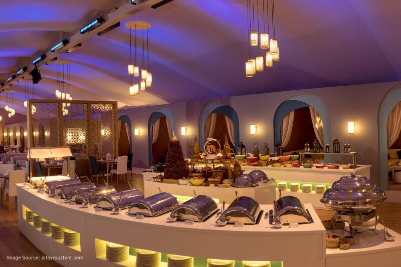 Located at the gateway to Al Marjan Island, Al Fayruz Ramadan Tent has top-notch catering by JW Marriott Dubai.