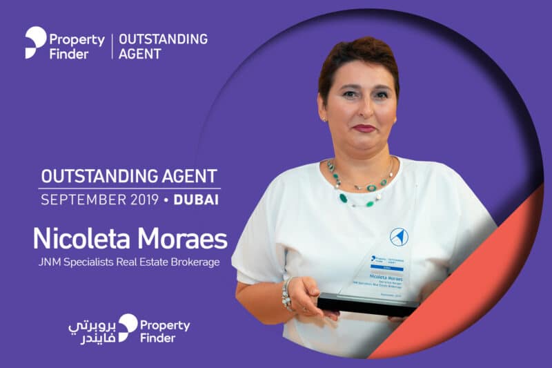The Outstanding Agent Award goes to Nicoleta Moraes from JNM Specialists Real Estate in Dubai September 2019