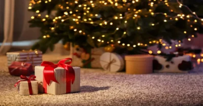 Christmas gifts Infront of Christmas tree