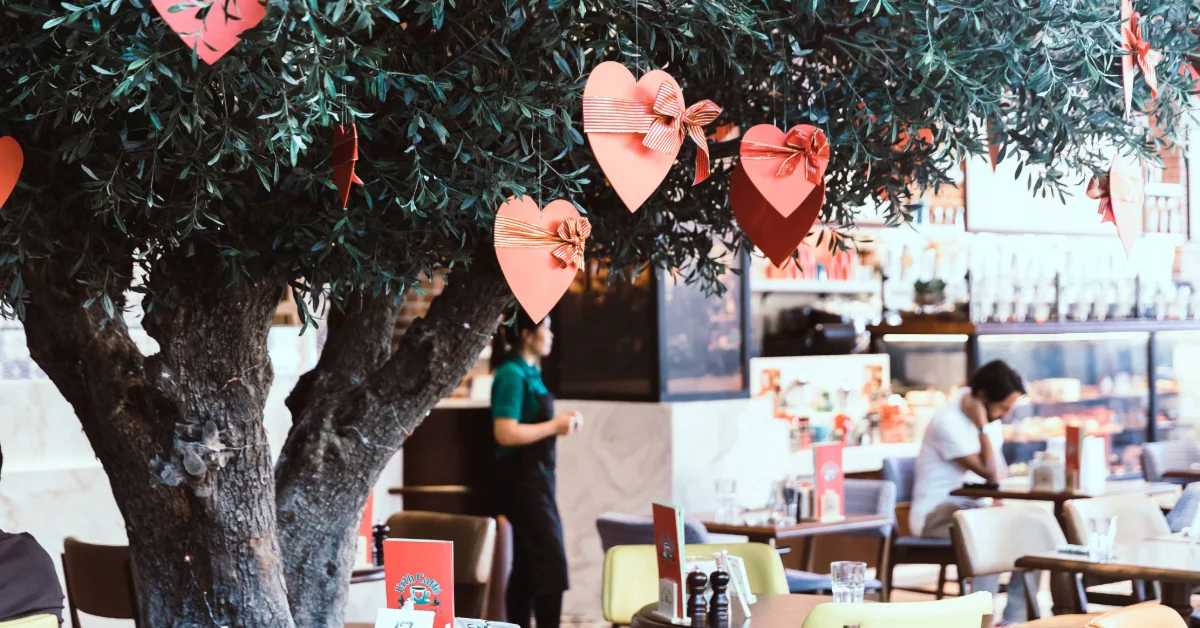 Hotel lobby in UAE decorated for romantic Valentine getaways