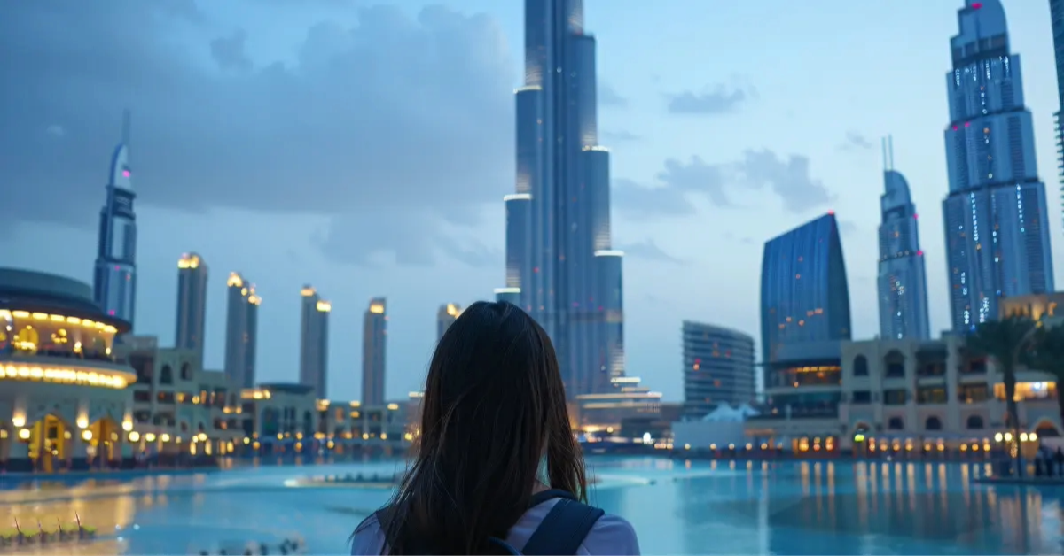 A women viewing Burj Khalifa in Dubai