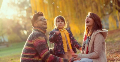 Family enjoying an autumn day in nature