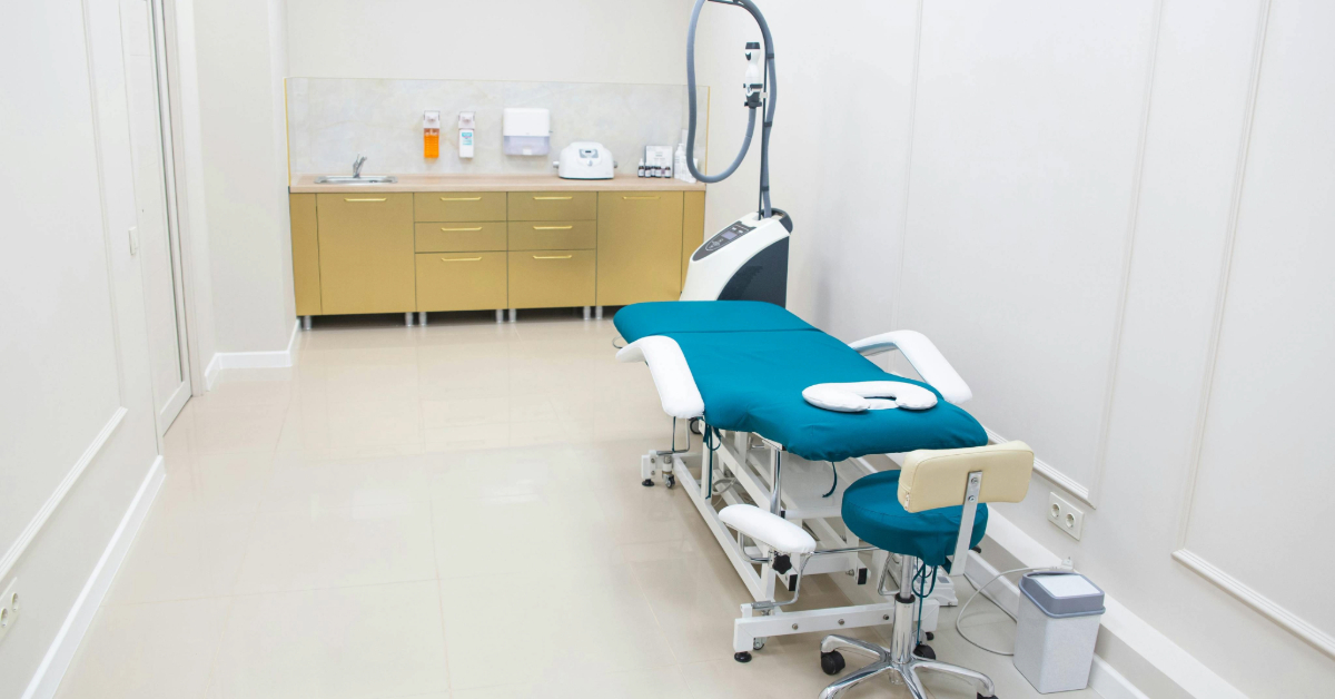 Patient check-up area in a clinic in Al Qusais