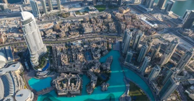 Aerial view of dubai city from the top of a tower