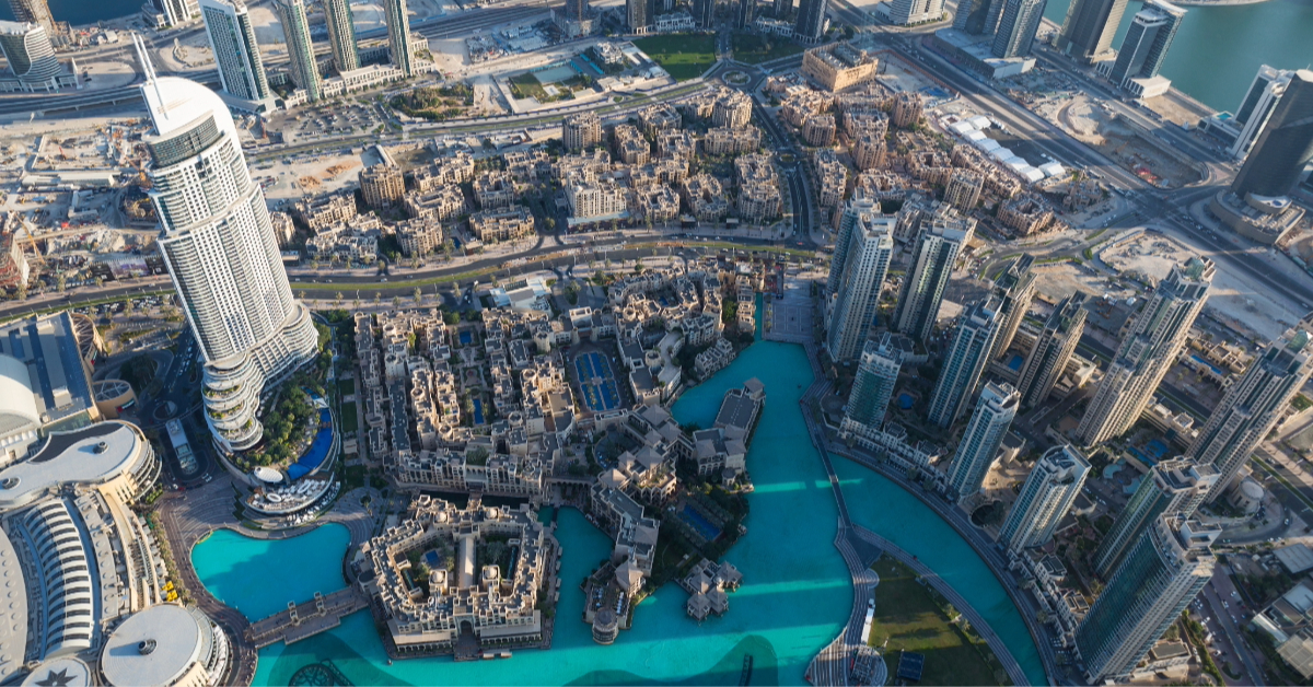 Aerial view of dubai city from the top of a tower
