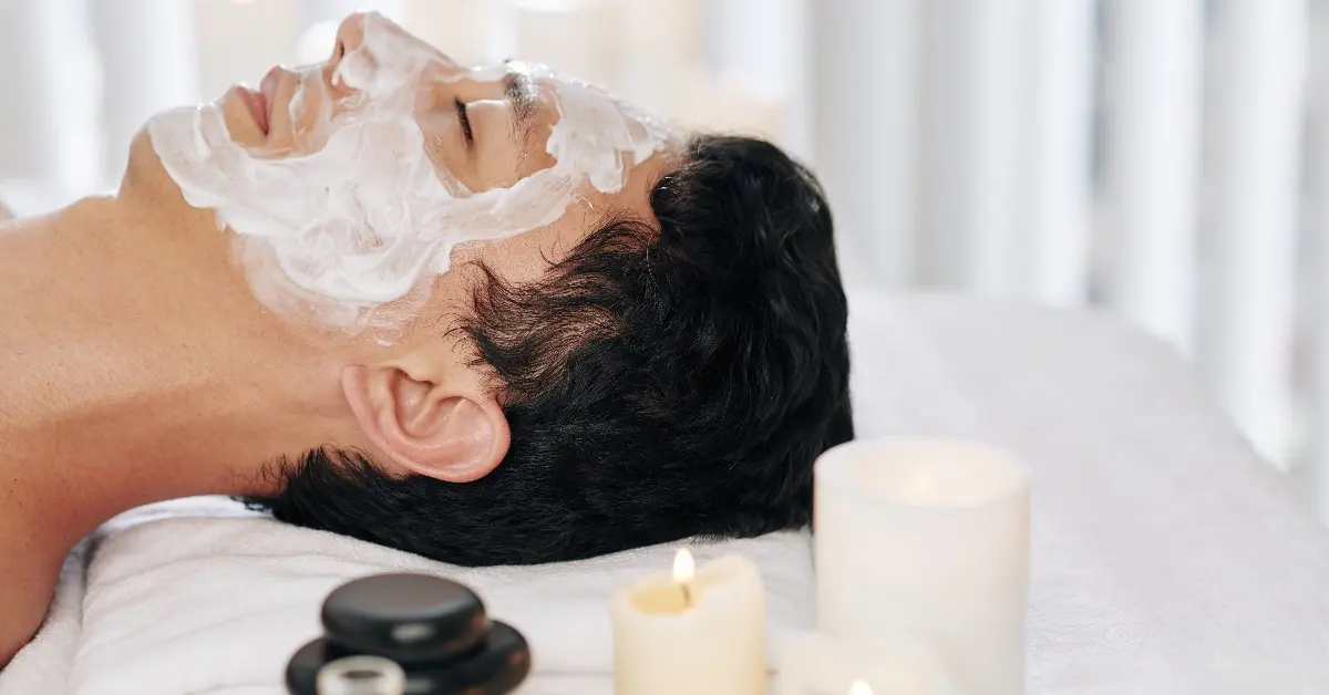 Man Receiving Facial Treatment at Spa