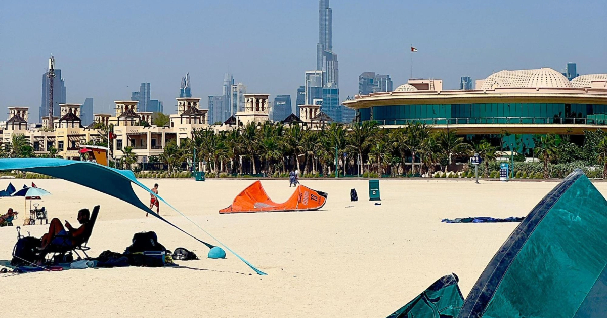 Beachfront view of Dubai with Burj Khalifa