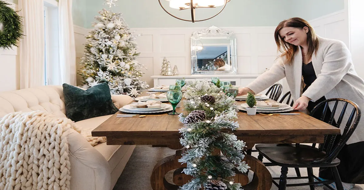 سيدة تزين منزلها للاحتفال بالكريسماس