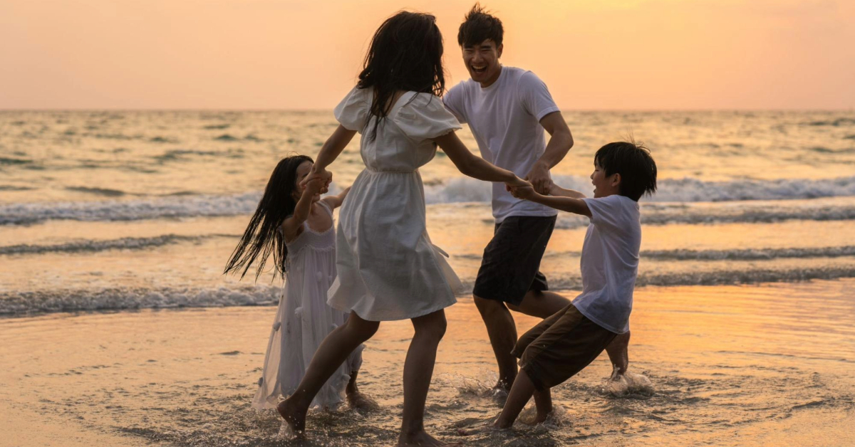 A family enjoying quality time at the beach