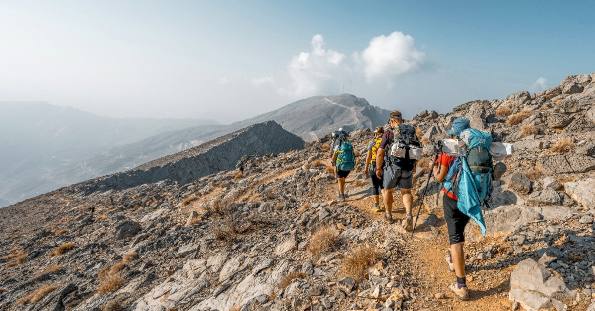 A group of hikers on mountain Jebel Jais