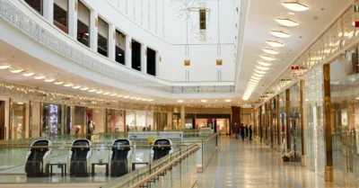 modern shopping mall interior with wide walkways