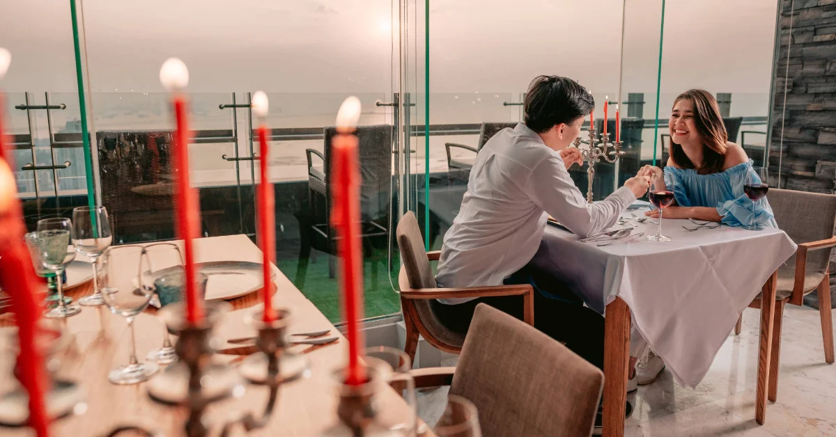 A couple enjoying valentine in a restaurant in Dubai