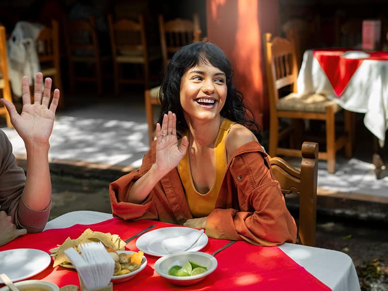 eating at a restaurant