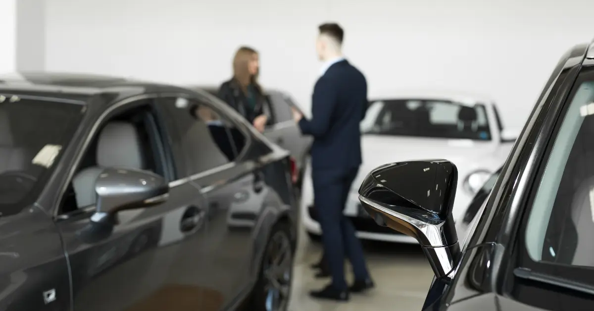 cars in a car dealership