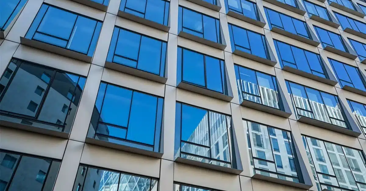 Glass windows displayed on a huge building