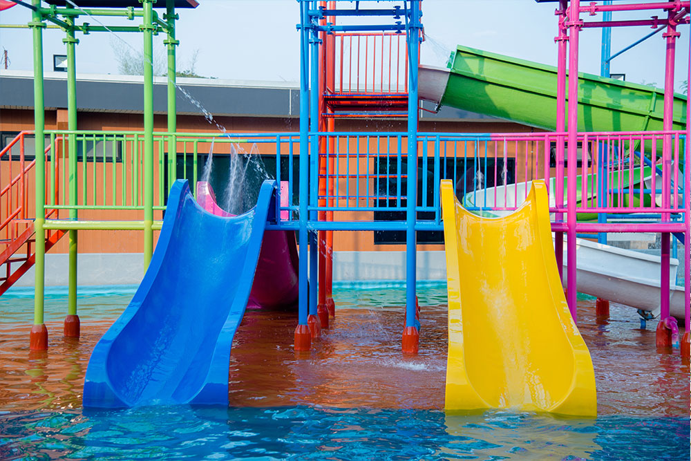 Adventurous area at Aquaventure Waterpark featuring tall water slides 