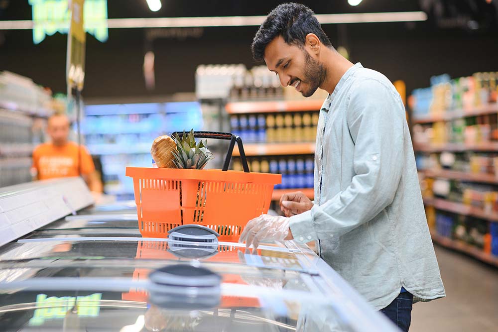 Grocery shopping in supermarket