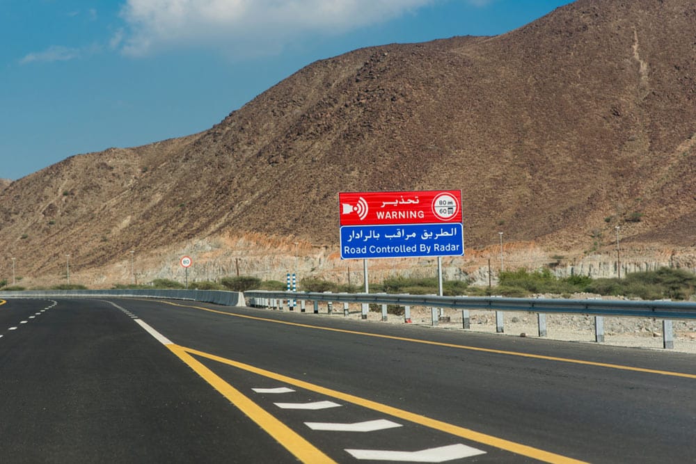 Speed limit radar warning on highway