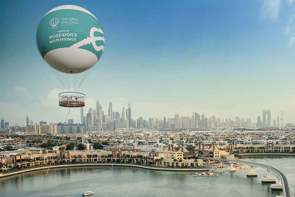 Hot air balloon over Dubai skyline