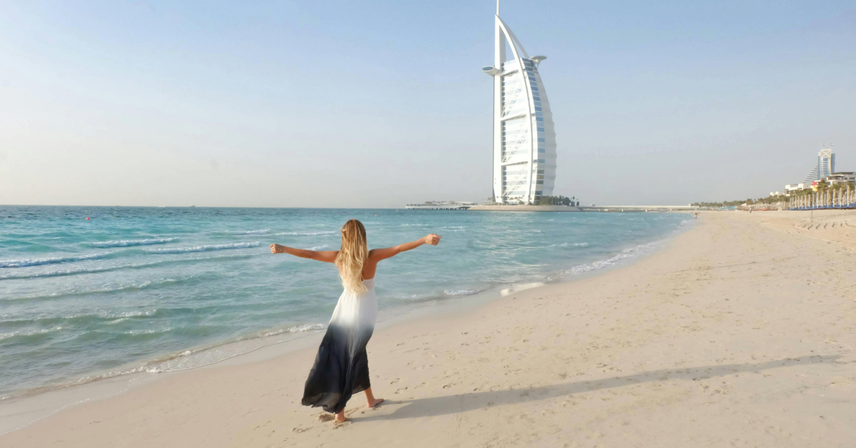 Beach in Dubai with Burj Al Arab in the background