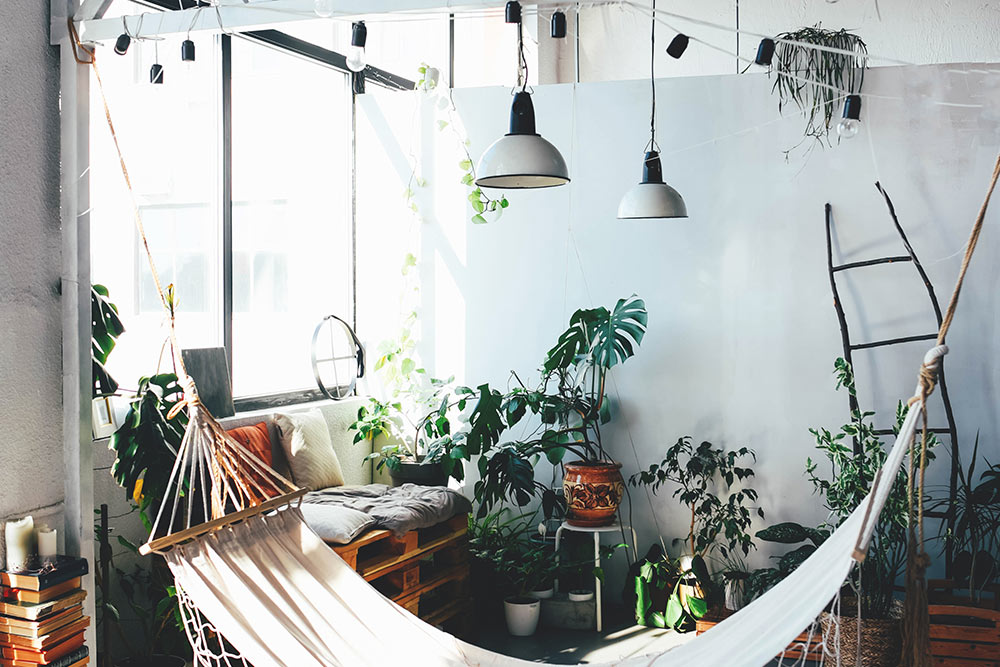 Bohemian styling with plants