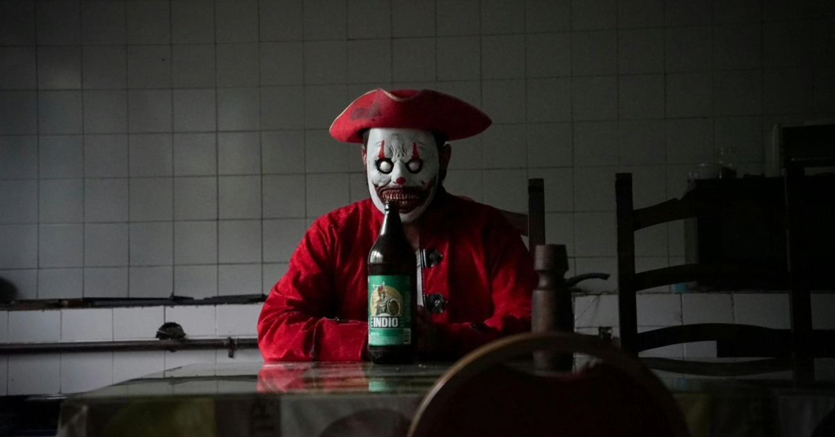 Mysterious Clown Mask Figure in escape room