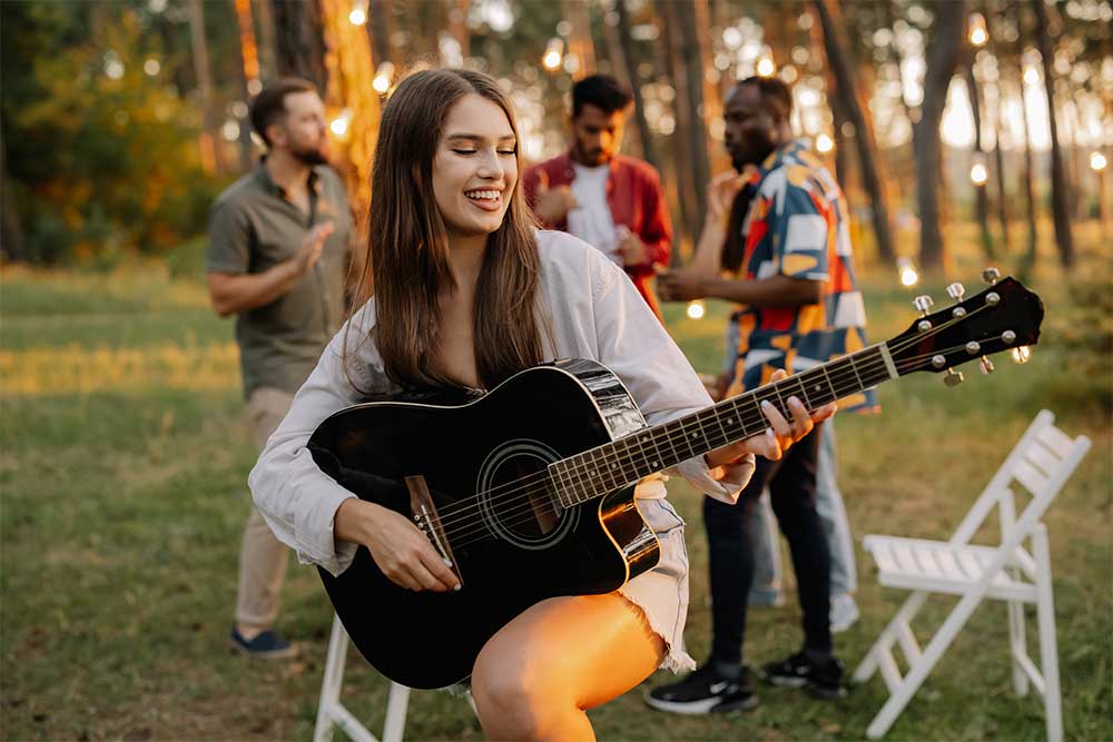 Woman in a festival playing music