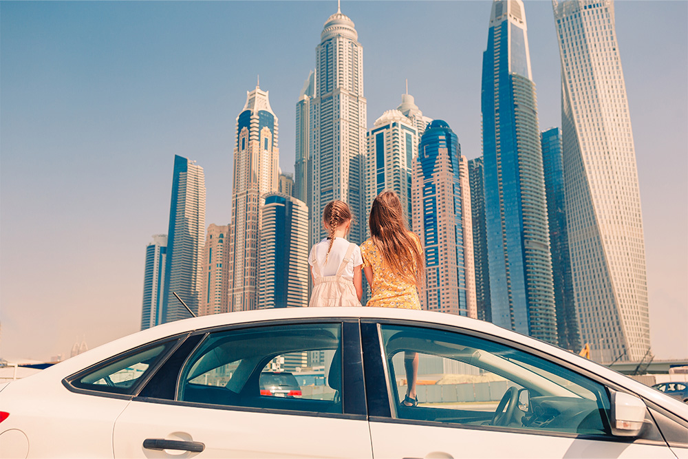 Family on a trip in insured car