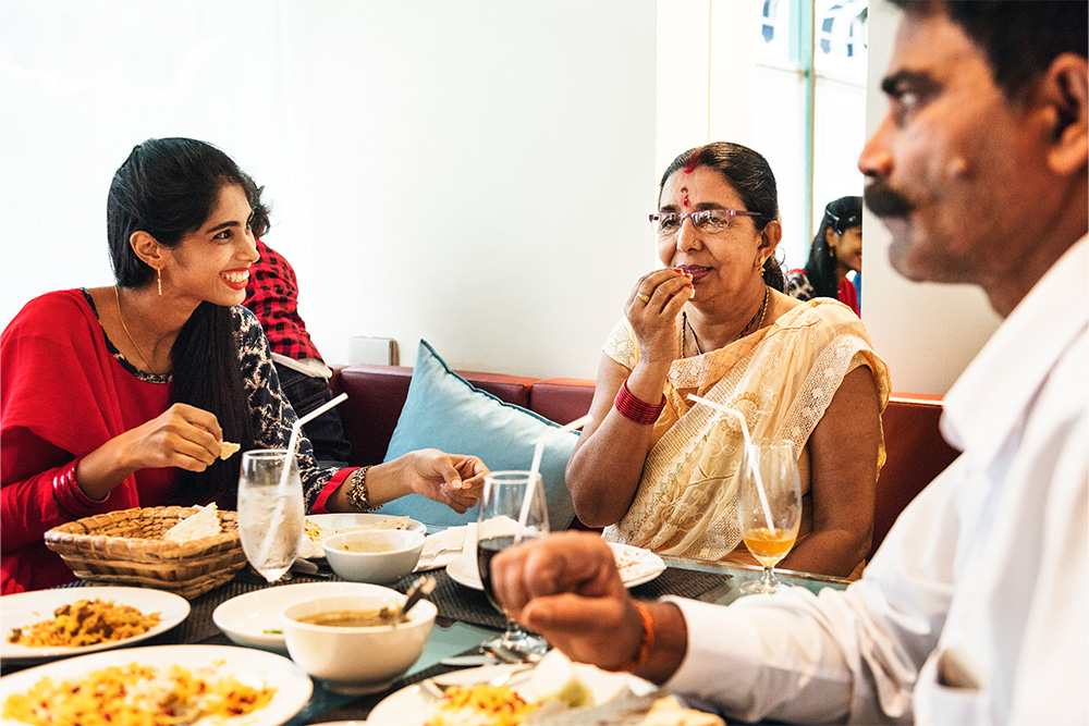 family dining at a Kerala restaurant in Ajman