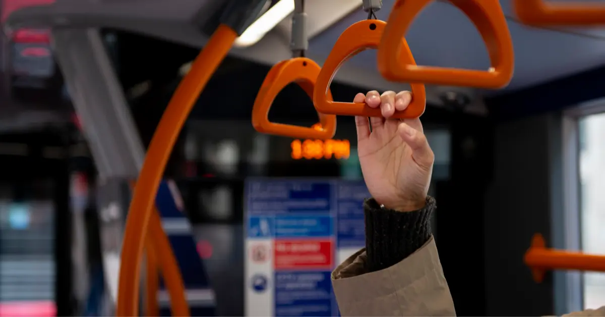 Young woman riding the bus in the city