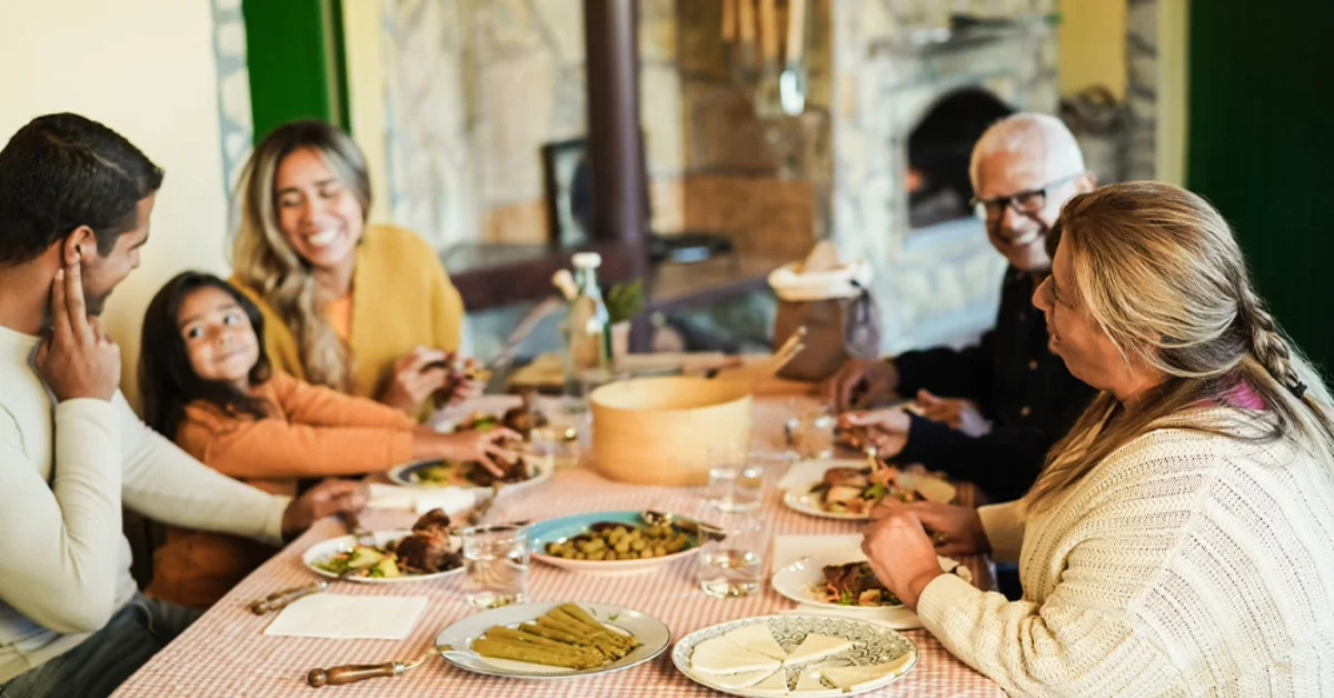 Family eating in a Dubai Greek restaurant 