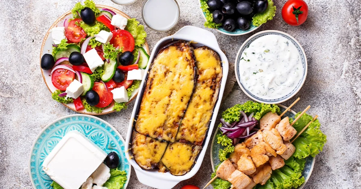 Greek salad and Moussaka 