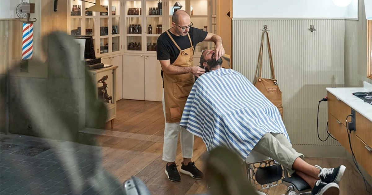Beard trimming in a Sharjah barber shop