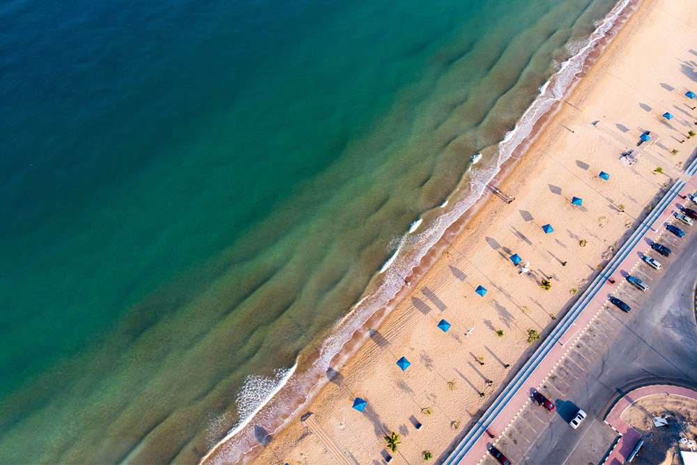 Flamingo beach aerial view