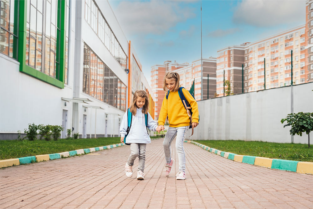 Kids on their way to school in Jumeirah Village Circle