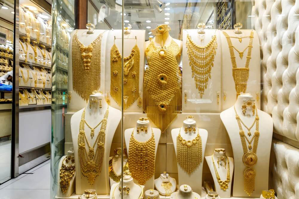 Display of gold jewellery in Sharjah